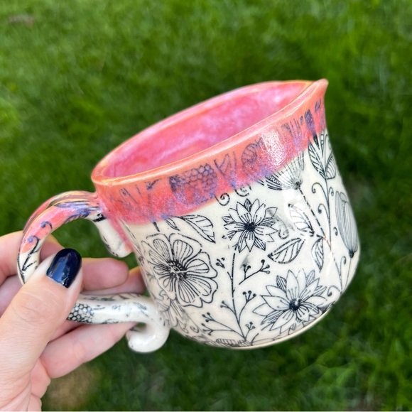 Studio Pottery Floral Pink Dipped Glazed Mini Pitcher Artist Signed - Picture 2 of 9